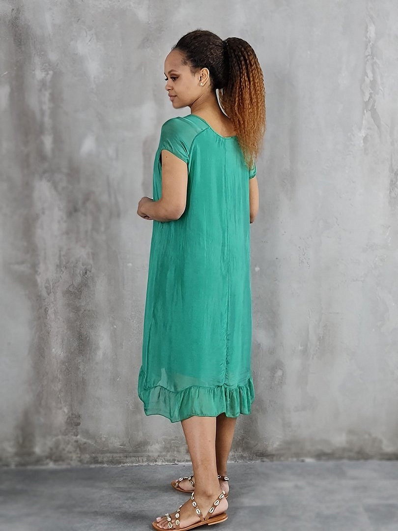 Платье Pure Seta с оборками внизу зелёное , фотография №3