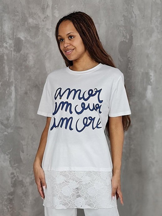 Футболка JEAN LOUIS FRANCOISE с надписью "amore" белая 