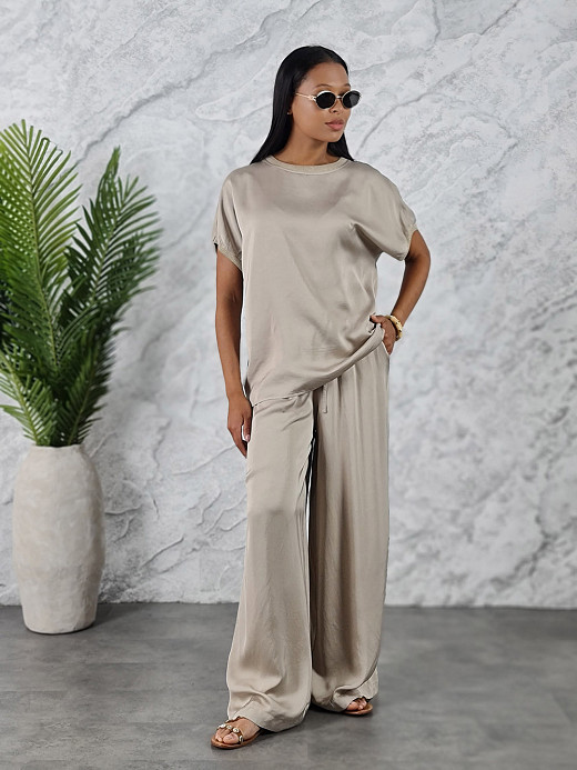 Костюм li.fe style футболка и брюки кремовый с золотым