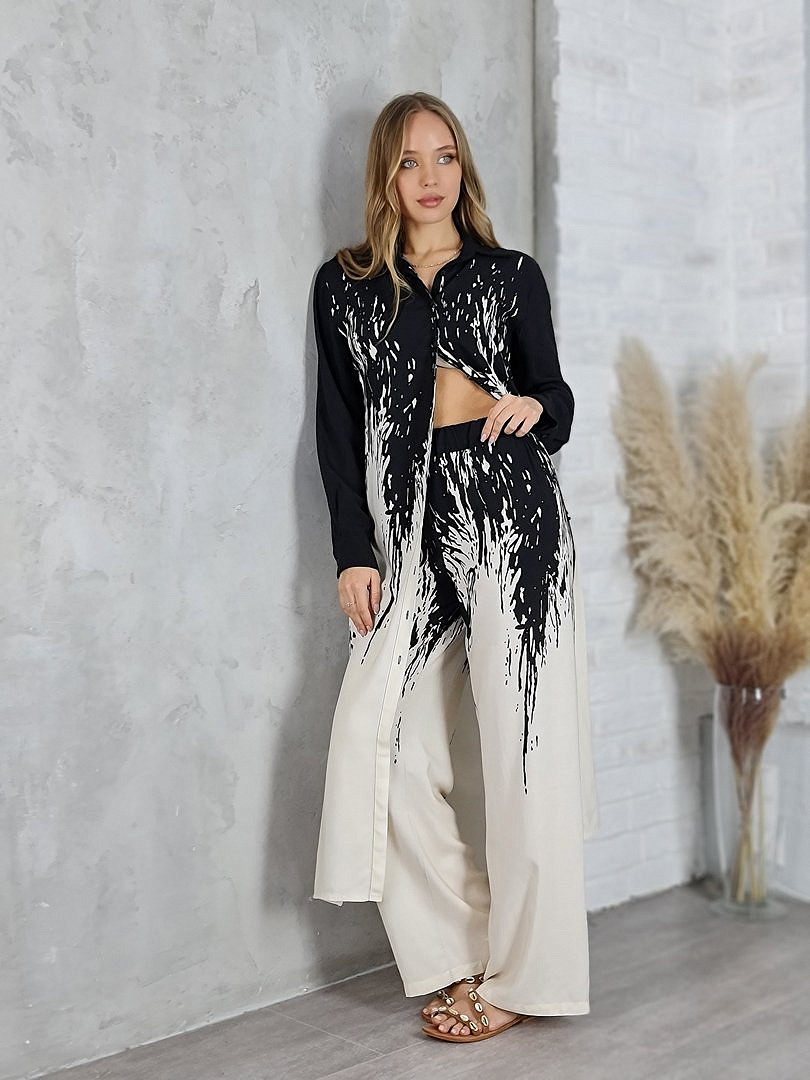 Костюм CLOTHÉ туника и брюки с принтом чёрный/молочный, фотография №2