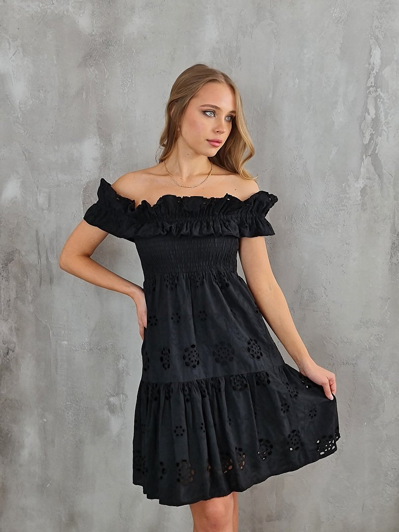Платье MIHO'S мини ажурное с оборками чёрное , фотография №2