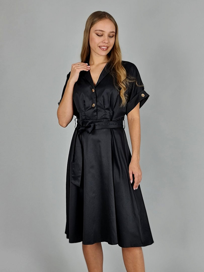 Платье Michelle с коротким рукавом и золотыми пуговицами чёрное, фотография №2