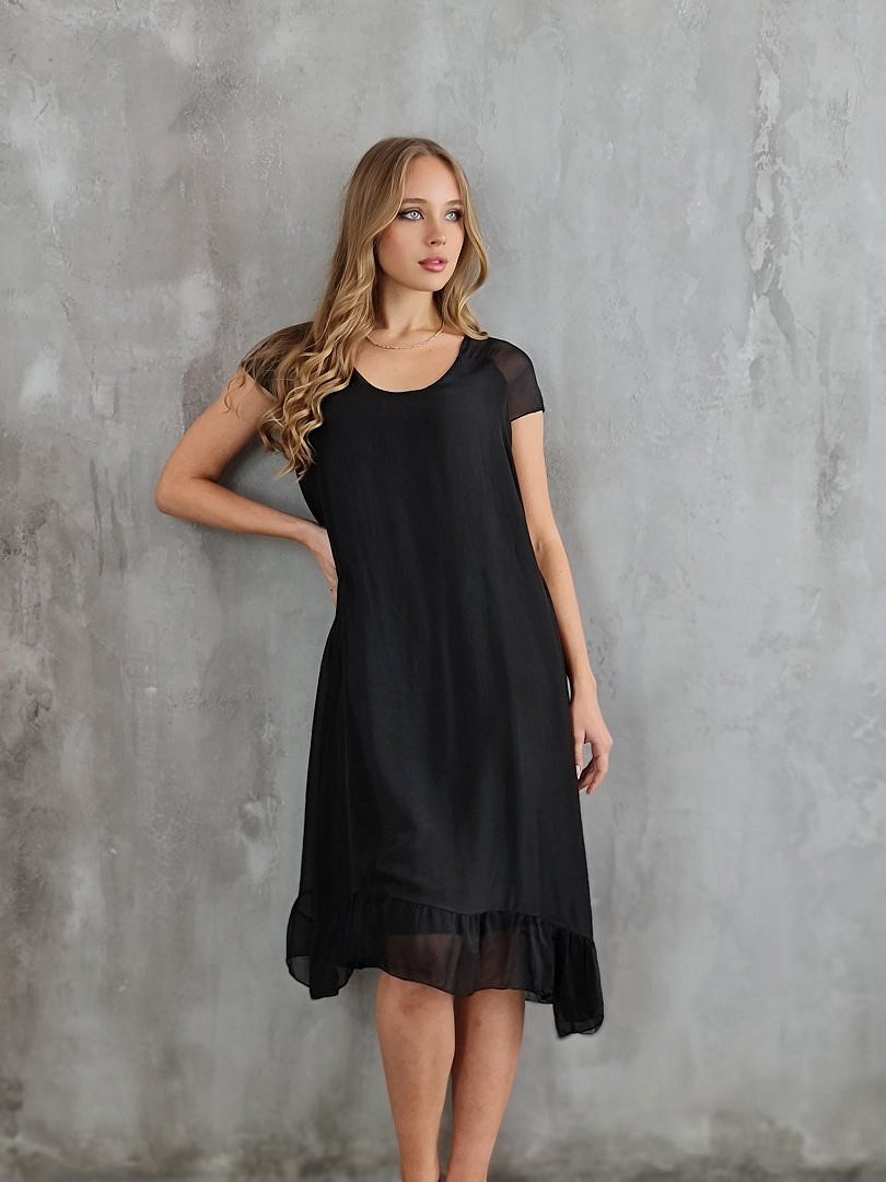 Платье Pure Seta с оборками внизу чёрное , фотография №1