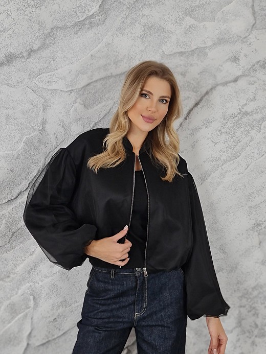 Бомбер Imperial рукава-воланы ткань с сеточкой черный