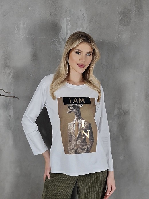 Лонгслив Mitica&Co. принт "жираф" белый