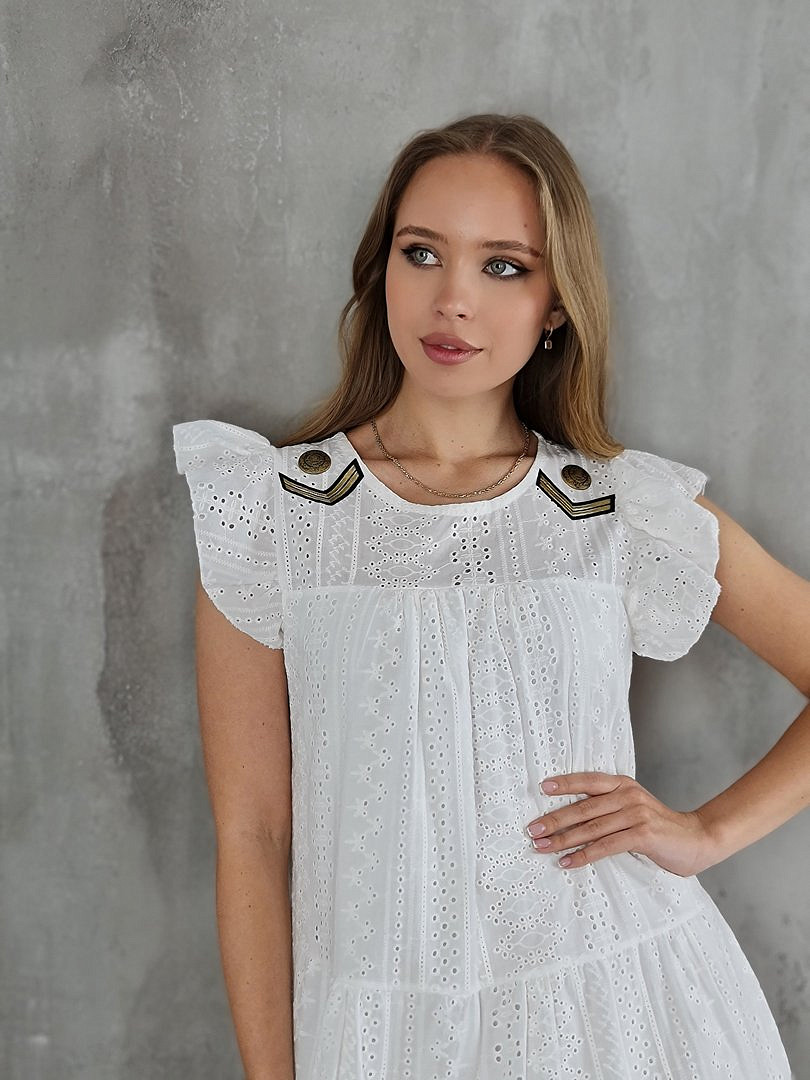 Платье Marci ажурное с нашивками на плечах белое, фотография №4