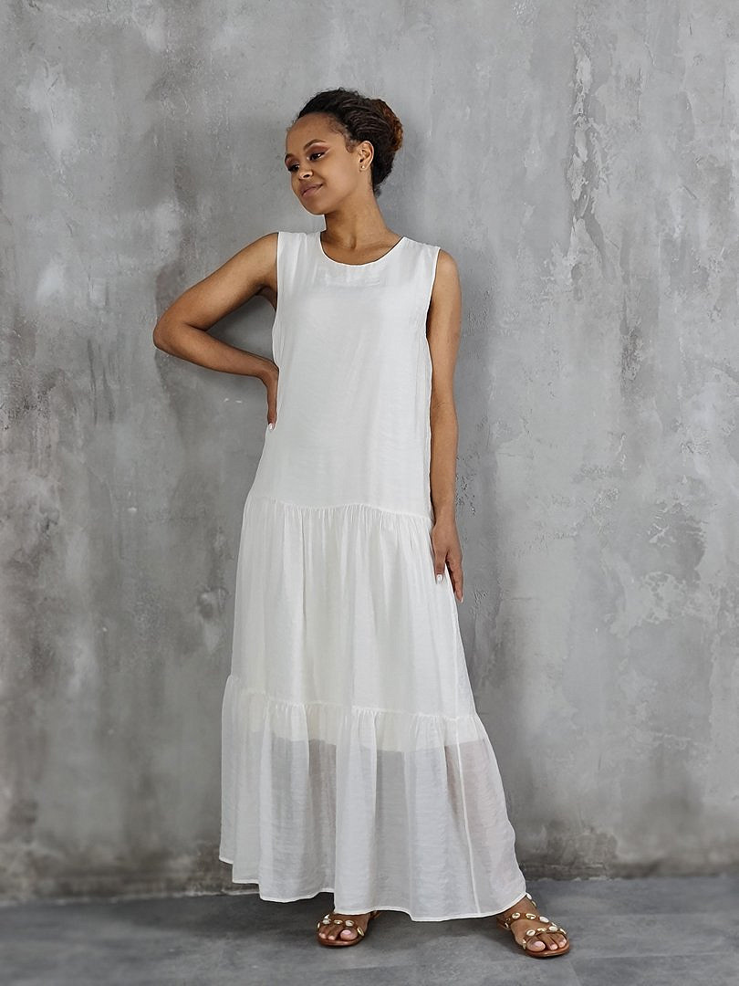 Платье CLOTHÉ макси из полупрозрачной ткани молочное, фотография №3