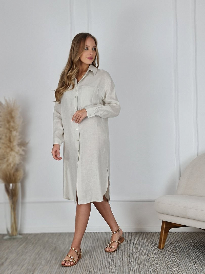 Платье-рубашка CLOTHÉ льняное на пуговицах кремовое, фотография №1