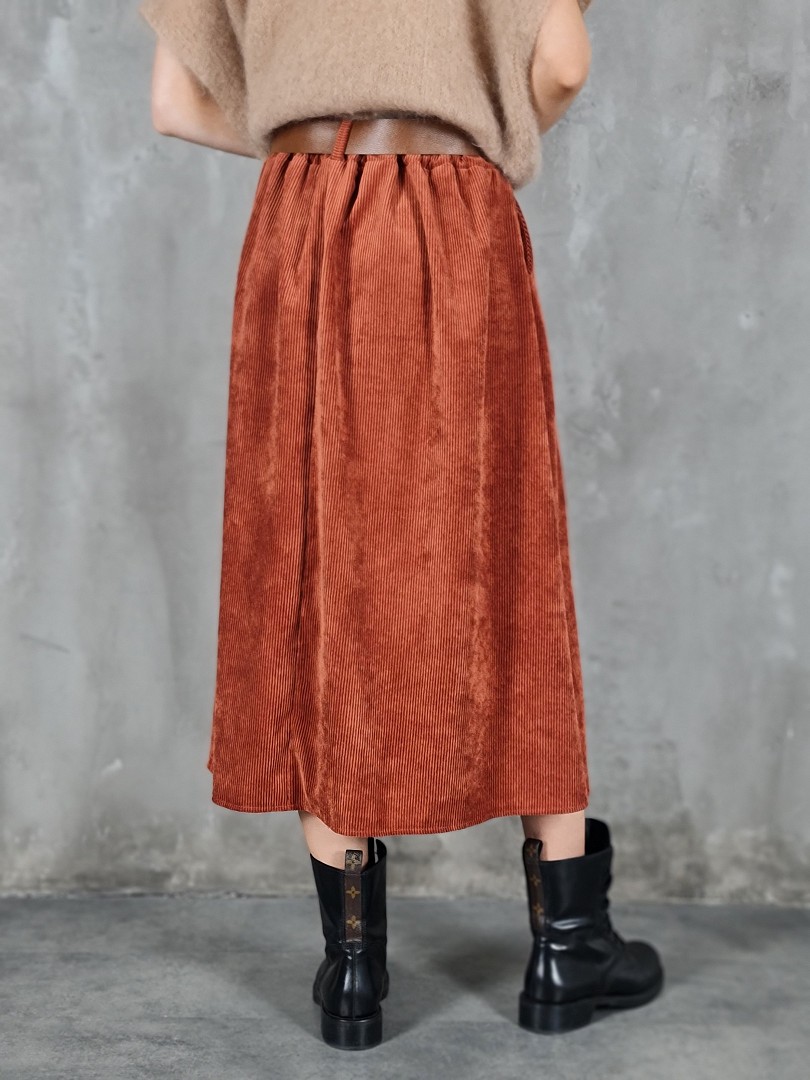 Юбка Firenze вельветовая миди с поясом оранжевая, фотография №3