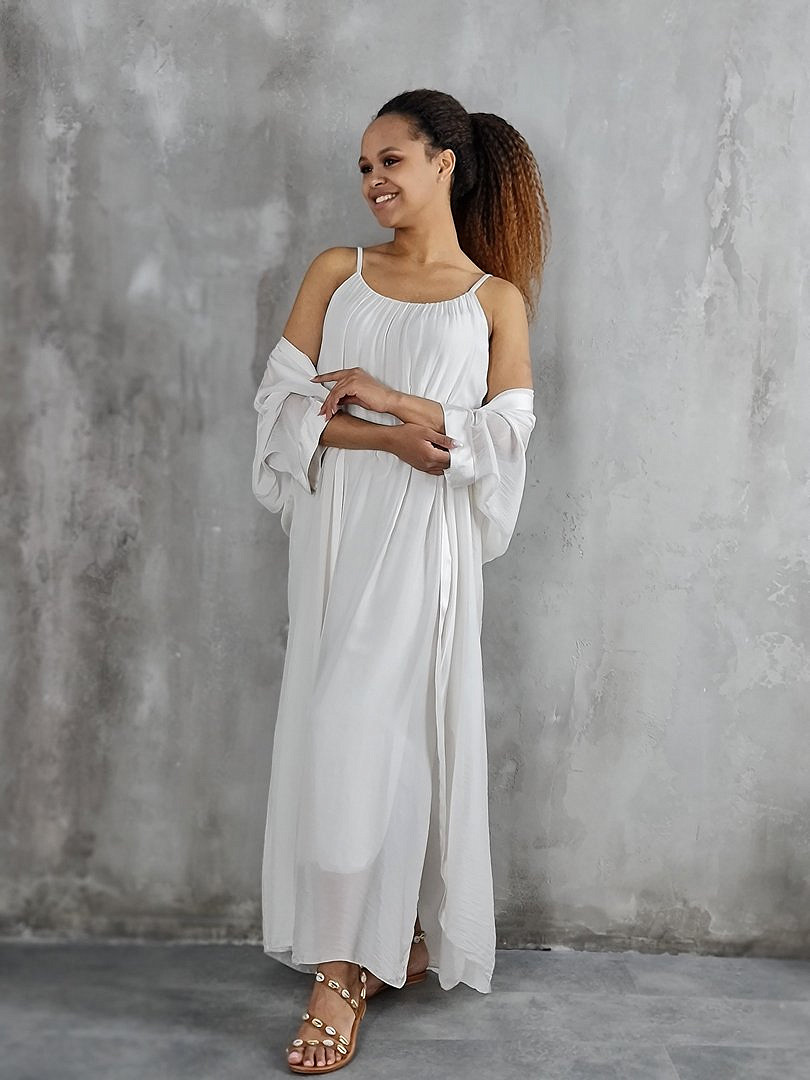 Комплект Segreto шёлковый платье и накидка кремовый, фотография №4