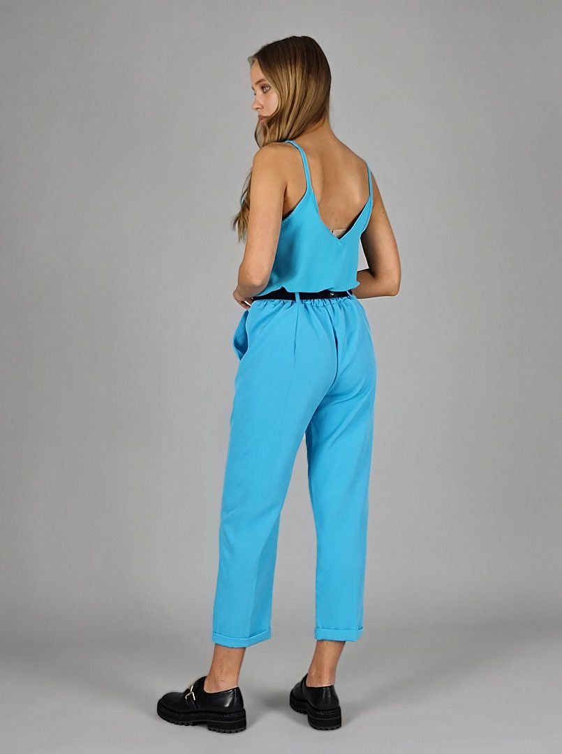 Брюки PC Fashion и эластичный пояс с золотой деталью голубые, фотография №4