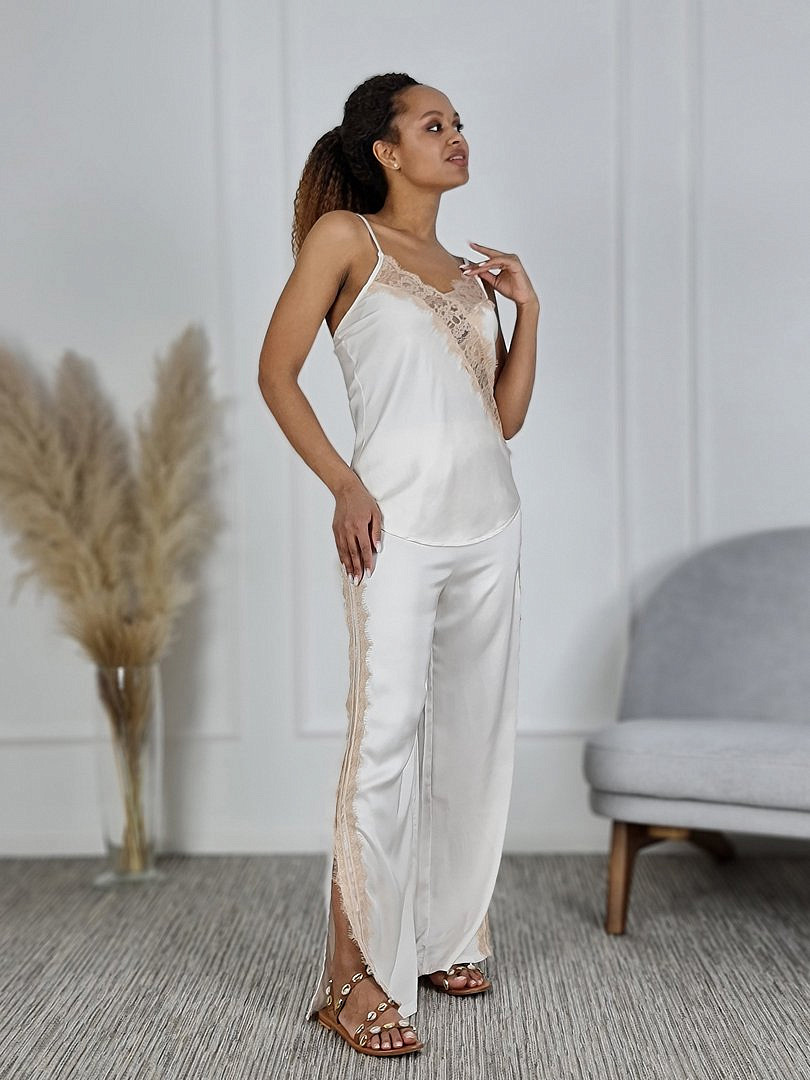 Костюм Saiph топ и брюки с кружевом кремовый, фотография №2