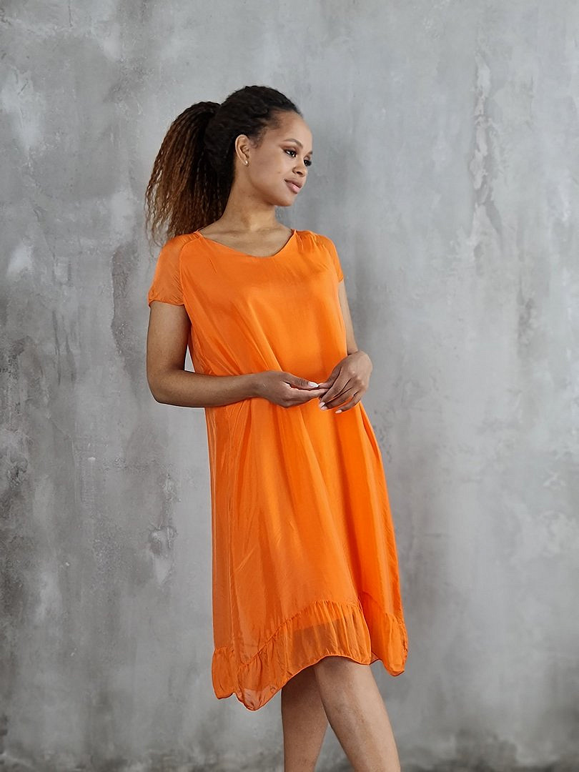 Платье Pure Seta с оборками внизу оранжевое , фотография №3