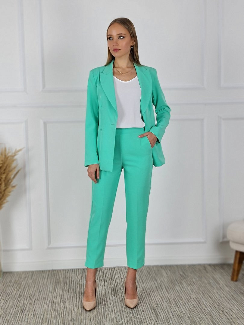 Костюм Maryley пиждак и брюки на резинке бирюзовый , фотография №2