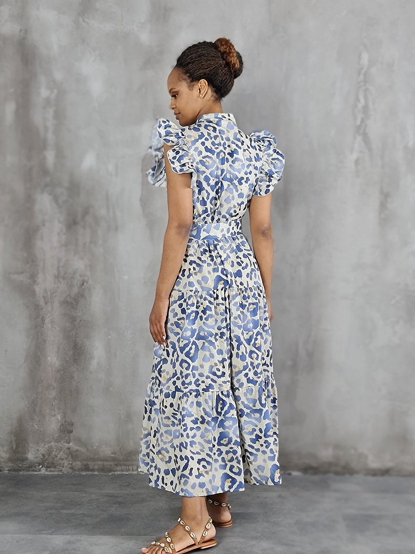 Платье MIHO'S с леопардовым принтом и поясом голубое , фотография №4