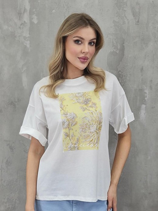 Футболка Imperial с желтым принтом цветы белая