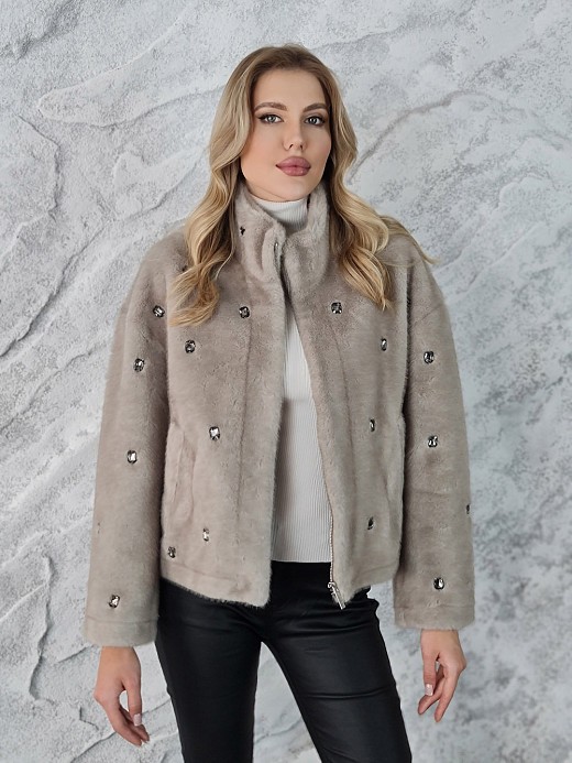 Шуба Vicolo экомех с камнями светлый тауп