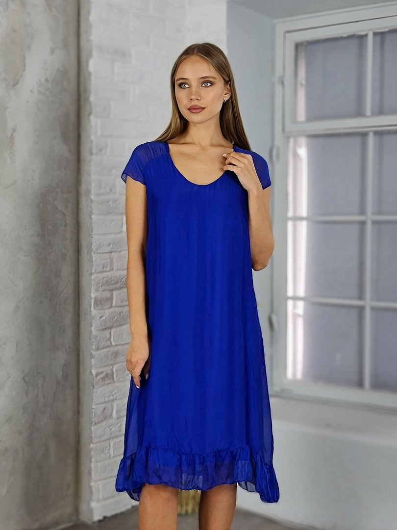 Платье Pura Seta шёлковое c V-образным вырезом электрик, фотография №2