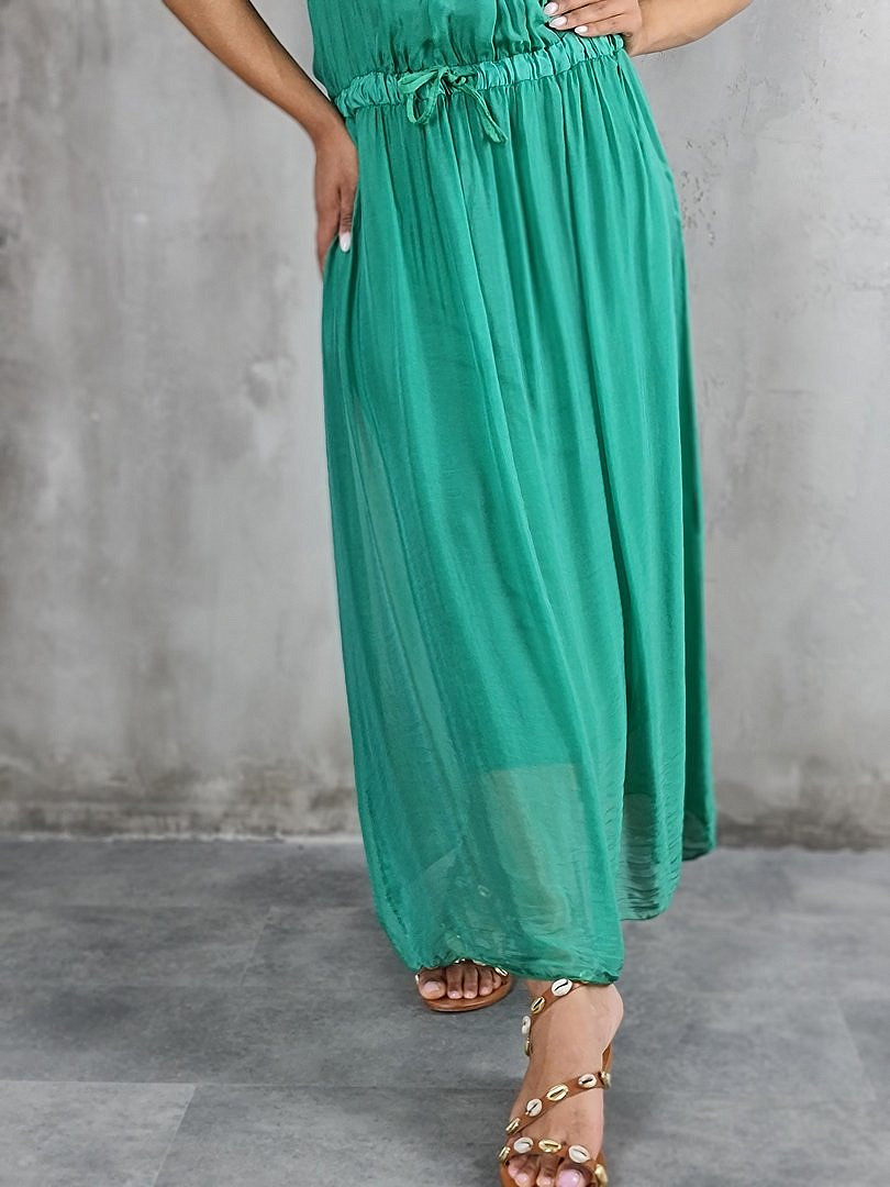 Платье Pure Seta без рукавов с завязками на поясе зелёное, фотография №5