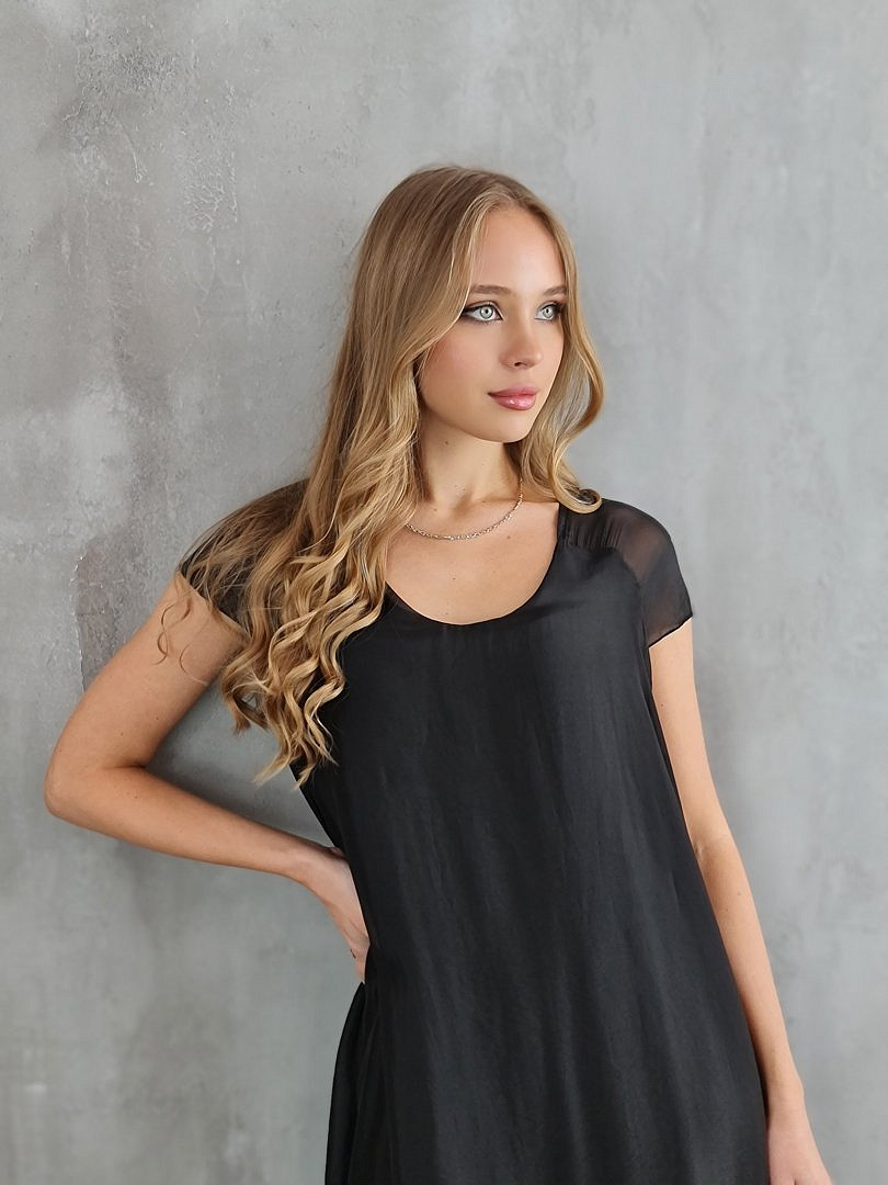 Платье Pure Seta с оборками внизу чёрное , фотография №4