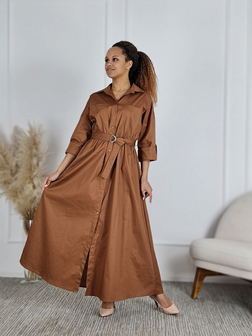Платье CLOTHÉ на пуговицах с поясом шоколад , фотография №3