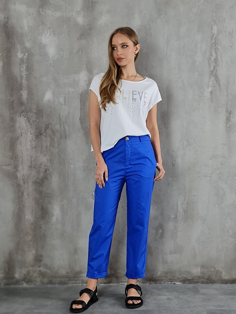 Брюки Imperial хлопковые с золотой пуговицей электрик, фотография №4