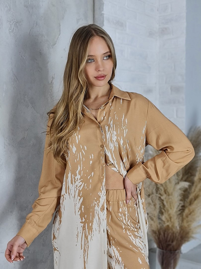 Костюм CLOTHÉ туника и брюки с принтом какао/молочный, фотография №4