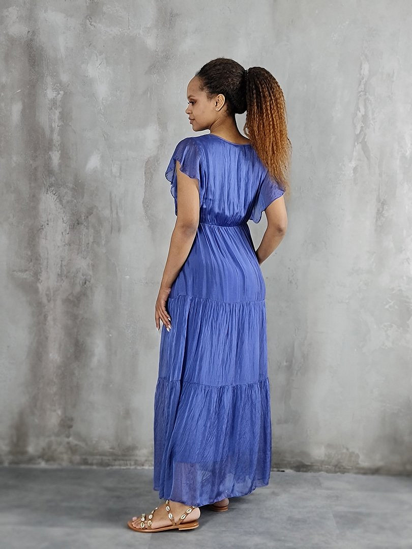 Платье Pura Seta макси с V-образным вырезом синее, фотография №4