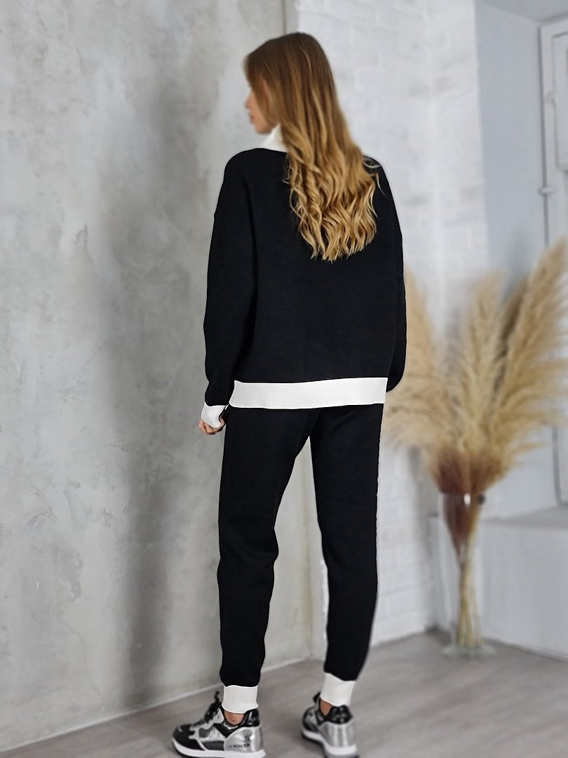 Костюм Melany двухцветный джемпер и брюки молочный/чёрный, фотография №2