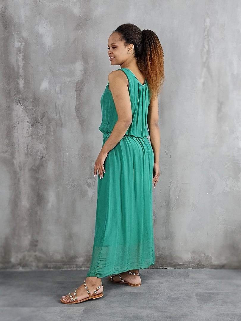 Платье Pure Seta без рукавов с завязками на поясе зелёное, фотография №3