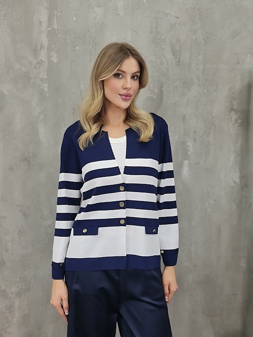 Кардиган PAQUITO с золотыми пуговицами в полоску темно-синий
