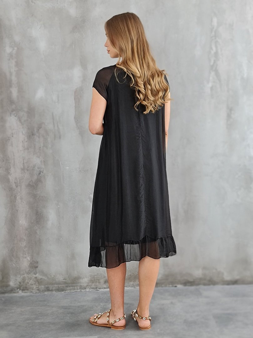 Платье Pure Seta с оборками внизу чёрное , фотография №3