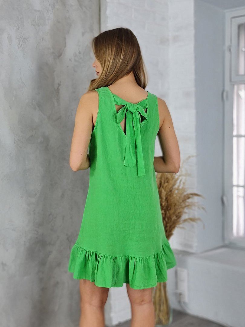 Сарафан Pure Linen льняной с бантом на спине зелёный, фотография №2
