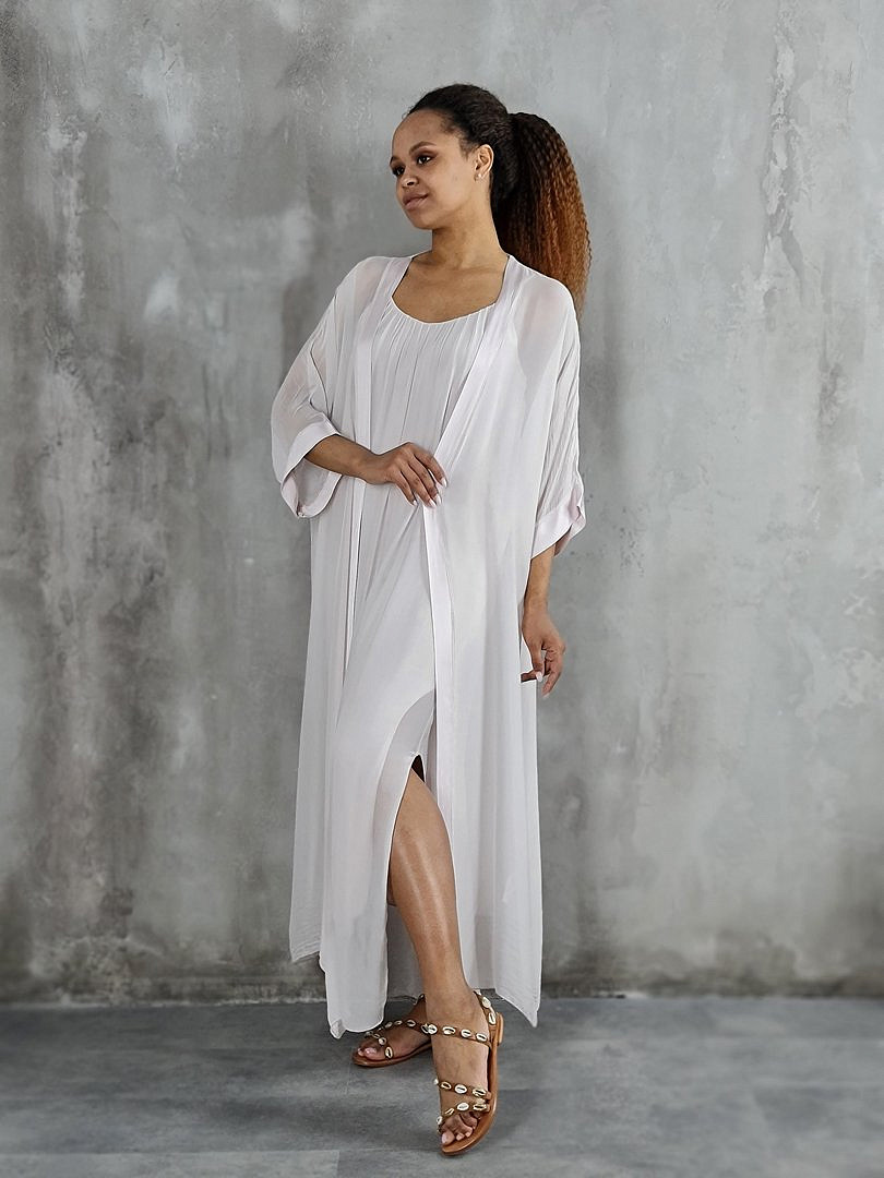 Комплект Segreto шёлковый платье и накидка пудровый, фотография №3