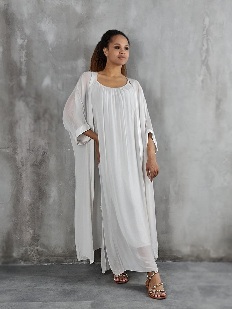 Комплект Segreto шёлковый платье и накидка кремовый, фотография №1