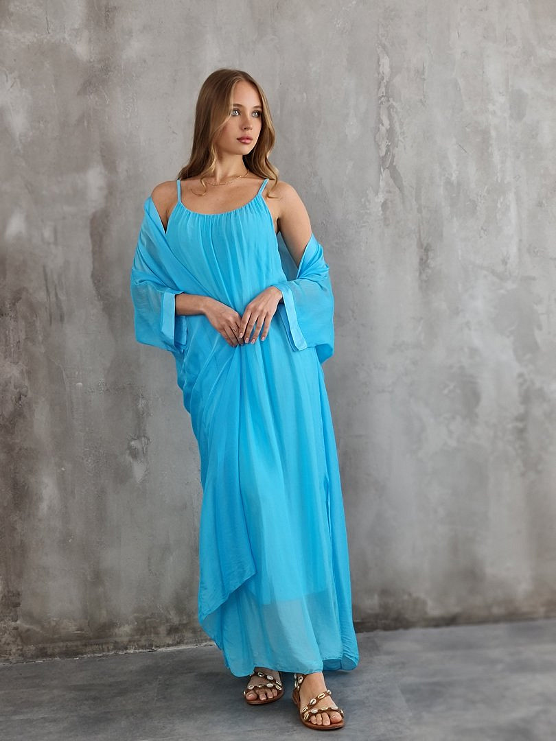 Комплект Segreto шёлковый платье и накидка голубой, фотография №4