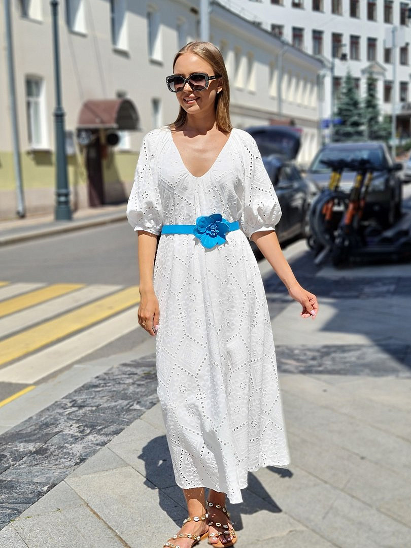 Пояс Imperial "Цветок" из натуральной кожи голубой, фотография №2