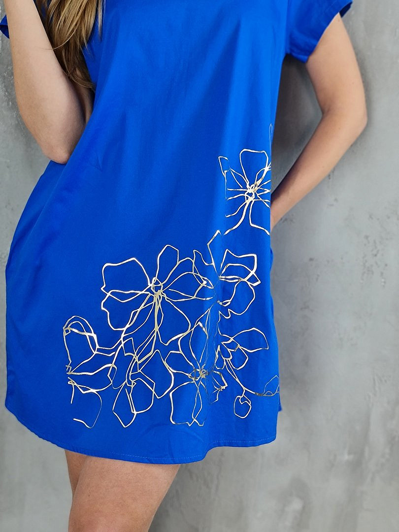 Платье Glam с золотым принтом "Цветы" электрик, фотография №5