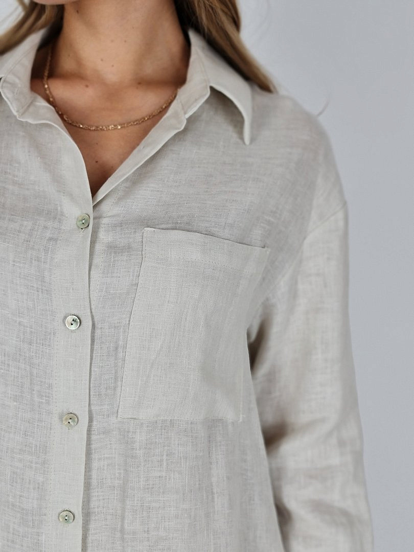 Платье-рубашка CLOTHÉ льняное на пуговицах кремовое, фотография №4