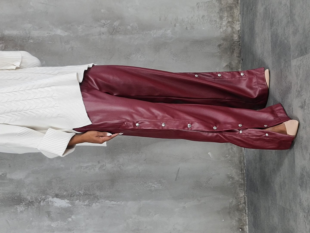 Брюки LUMINA прямые из экокожи бордо , фотография №1