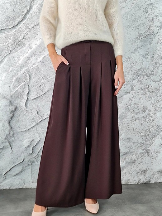 Брюки Imperial палаццо с тонким ремнем шоколад