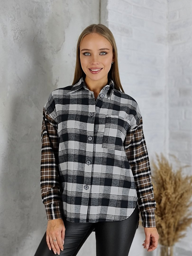 Рубашка Imperial с принтом крупная и мелкая клетка серая/какао, фотография №1