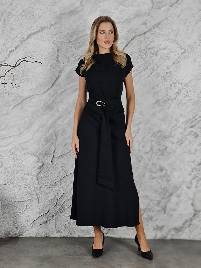 Платье Imperial драпировка пояс серебряная бляшка черное, фотография №1