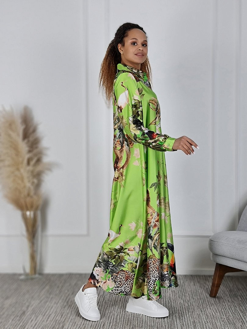 Платье J-Clair А-ситуэта с принтом "Тропики" лайм , фотография №2