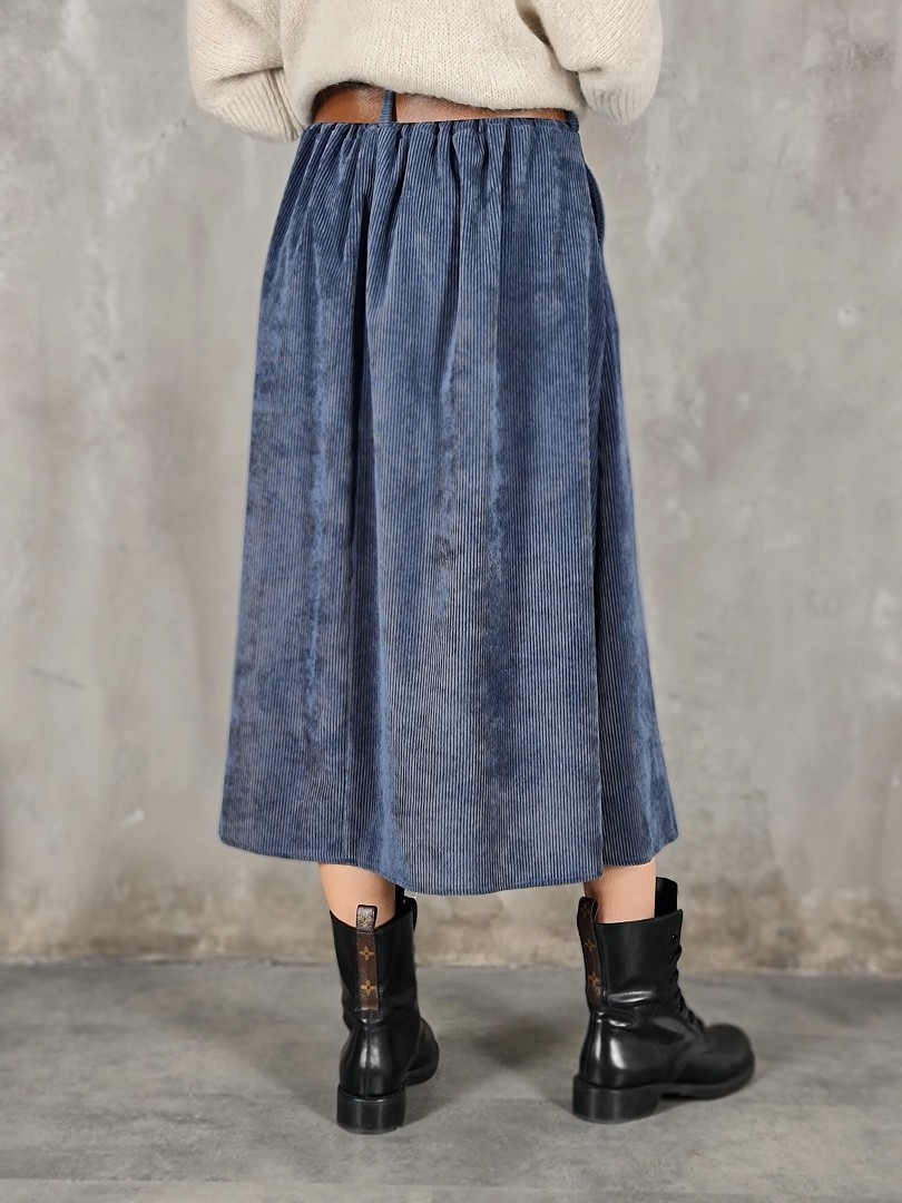 Юбка Firenze вельветовая миди с поясом синяя, фотография №3