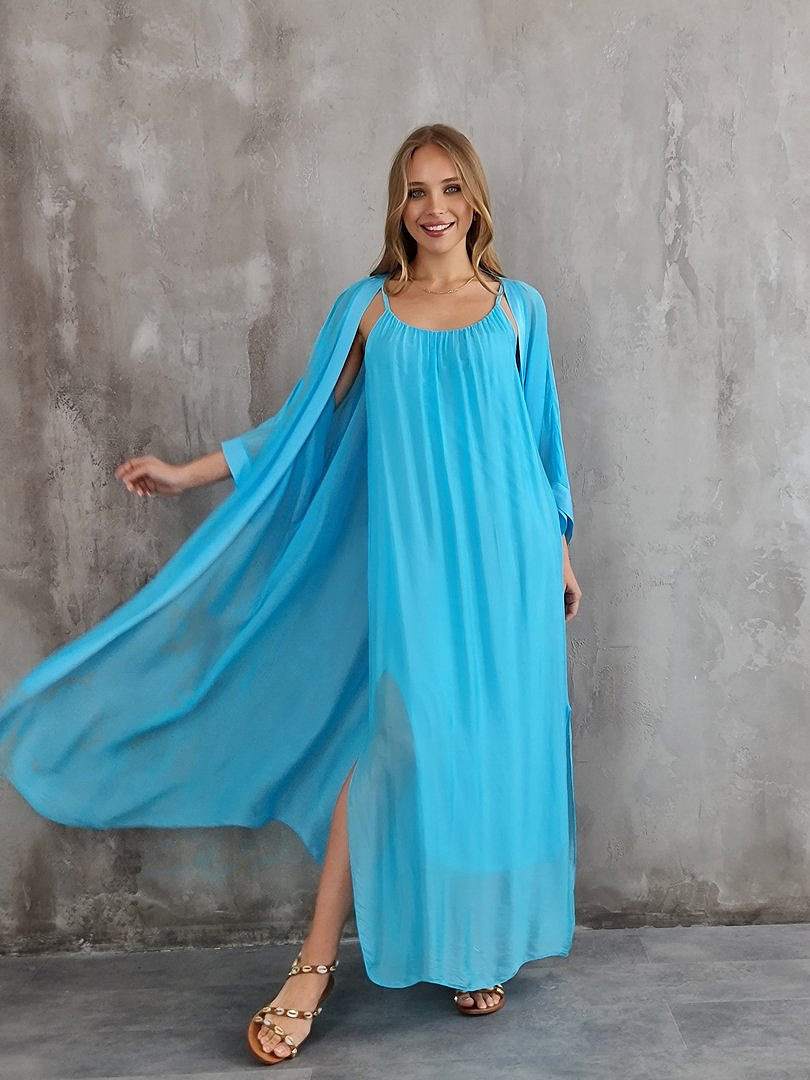 Комплект Segreto шёлковый платье и накидка голубой, фотография №1