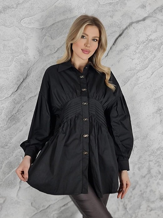 Рубашка DEGREES приталенная с золотыми пуговицами черная