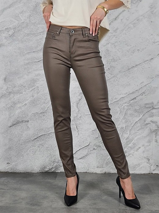 Брюки 3D Denim из экокожи тауп