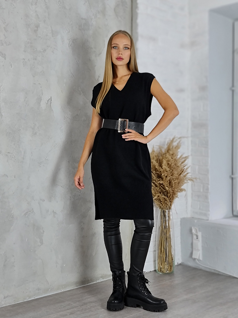 Жилет Lara длинный с ремнём чёрная (Black), фотография №5