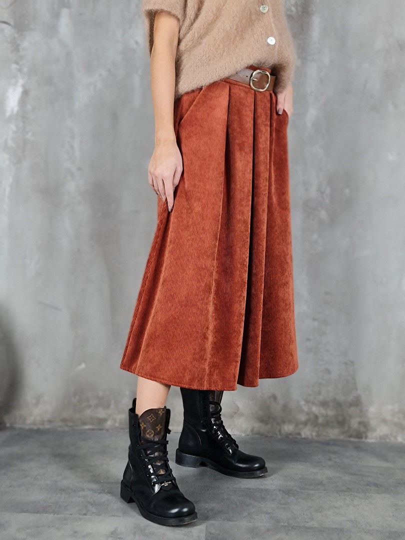 Юбка Firenze вельветовая миди с поясом оранжевая, фотография №2